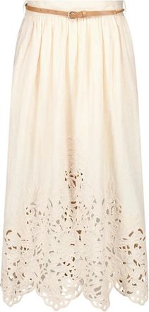 Zimmermann Geborduurde Linnen Midi Rok - Dames - Midirokken - Beige - XL - Linnen - Rokken
