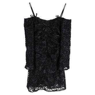 Ganni Ganni Mini Off-Shoulder Ribbon Tulle Dress in Black Polyester