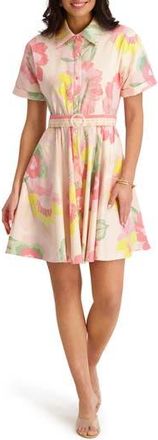 Kensie Printed Sateen Shirtdress in Blush Multi at Nordstrom Rack, Size 12