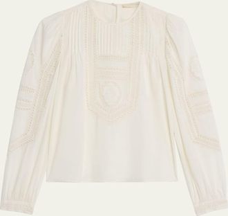 Ulla Johnson Marlowe Embroidered Long-Sleeve Blouse