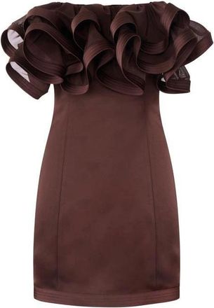 Elisabetta Franchi Duchess Satin Mini Dress - Dames - Feestkleedjes - Bruin - S - Polyester - Kleedjes