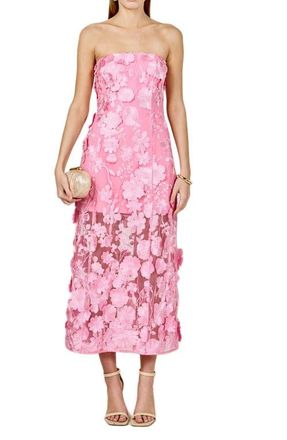 endless rose Floral Embroidery Strapless Dress in Peony Pink at Nordstrom, Size Medium