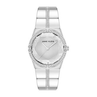 Anne Klein Silver-Tone 116-Crystal Bezel and Link Bracelet Ladies Watch