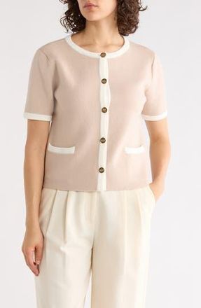 T Tahari Button Sweater in Khaki/Ivory at Nordstrom Rack, Size X-Large