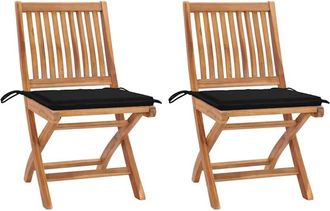 vidaXL Vidaxl - Sillas de jardín 2 unidades con cojines negro madera de teca
