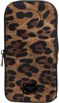 Dolce & Gabbana Brown Leopard Print Dauphine Leather Zip Around Womens Wallet