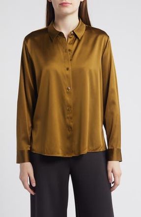 Eileen Fisher Classic Collar Stretch Silk Button-Up Shirt in Gdfef at Nordstrom Rack, Size Xx-Small