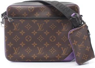 Louis Vuitton Black Brown Purple Leather Coated Canvas Handbag Shoulder Bag (Pre-Owned)