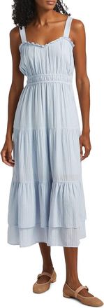 Paige Persimmon Tiered Shirred Fit Dress In Blue Bell