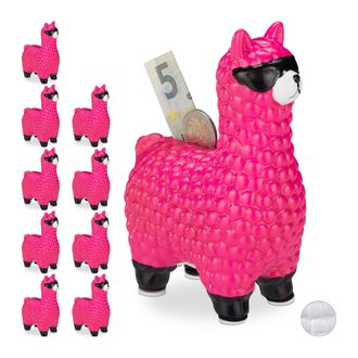 Relaxdays Relaxdays Set 10 Huchas Llama Con Gafas De Sol, Cer&aacute;mica, Rosa, 15,5 X 11 X 6 Cm