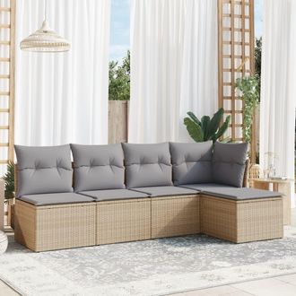 vidaXL Set Divano Da Giardino 5 Pz Con Cuscini Beige In Polyrattan - Vidaxl