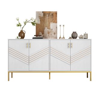 STILVORA Aparador Con 4 Puertas Y 2 Baldas Regulables, Dise&ntilde;o Geom&eacute;trico Moderno, En Mdf, 160&times;40&times;80,5 Cm, Blanco