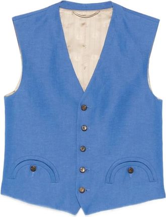 Blaz&eacute; Milano Front-pocket Waistcoat - Dames - Gillet - Blauw - S - Leer - Kostuums