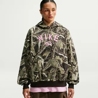 Nike Womens Studio Fleece Medium Weight Oversized Pullover Hoodie in Green | IV7396-303