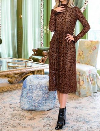 THML Clothing Devore Leopard Print Midi Dress In Brown