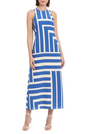 Donna Morgan Stripe Maxi Dress in Cream/Royal Blue at Nordstrom Rack, Size 10