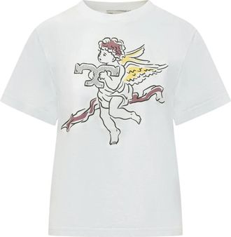Tory Burch Short Sleeve Crew Neck T-Shirt - Dames - T-shirts - Wit - M - Katoen - Tops