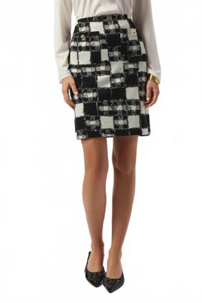 Joseph Ribkoff Checkered Jacquard Mini Pencil Skirt In Black/cream
