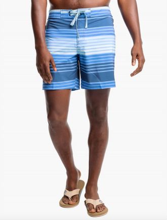 Southern Tide Aged Wateree Stripe Water Short In Aged Denim