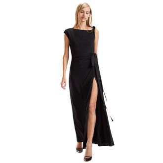 Cynthia Rowley Knotted Shoulder Ribbon Tie Maxi Dress