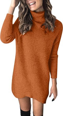 Generic Jumper Dresses for Women UK Elegant Mid Length Ladies Winter Dress Long Sleeve Knitted Mini Turtleneck Sweater Dress Pullover Jumpers