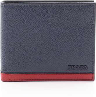 Prada Navy Red Color Leather Wallet (Bi-Fold) (Pre-Owned)