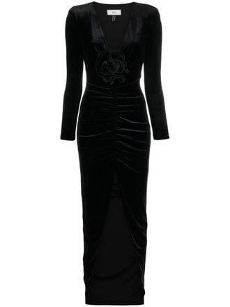 Nissa floral-detail velvet maxi dress - women - Polyester/Spandex/Elastane/Polyester/Elastane - 36 - Black