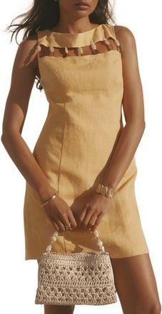 Mint Velvet Linen Beaded Mini Dress in Yellow at Nordstrom, Size 14