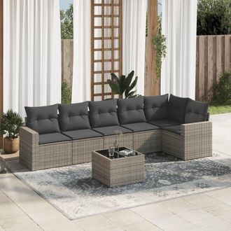 vidaXL Set De Sof&aacute;s De Jard&iacute;n 7 Piezas Con Cojines Rat&aacute;n Pe Gris Vidaxl