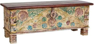 Wanderlust Deco Ba&uacute;l De Madera Artesanal Beige Envejecido 115x40x45h Cm