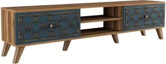 Dmora Mobile porta tv Albonese, Credenza da soggiorno, Armadio basso per tv, Base parete attrezzata, 180x35 h44 cm, Noce e Blu - Dmora