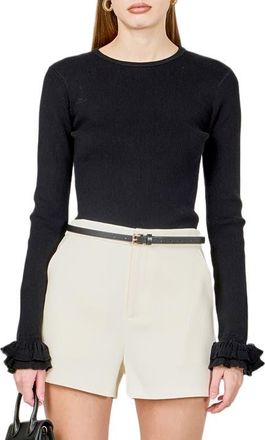 endless rose Ruffle Cuff Knit Top in Black at Nordstrom, Size X-Small