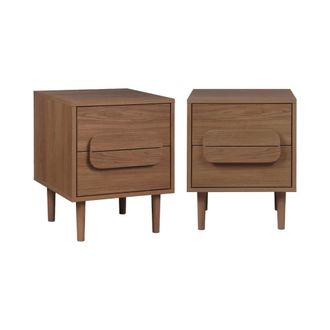 Sweeek Set 2 mesitas de noche vintage con 2 cajones, efecto madera, nogal