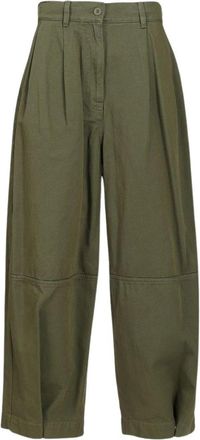 Max Mara Weekend Broeken - Dames - Broeken - Groen - 2XS - Katoen - Broeken