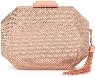 Olga Berg Hotfix Tassel Structured Clutch in Rose Gold at Nordstrom
