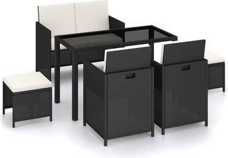 vidaXL Set Comedor De Jard&iacute;n 6 Piezas Y Cojines Rat&aacute;n Sint&eacute;tico Negro Vidaxl