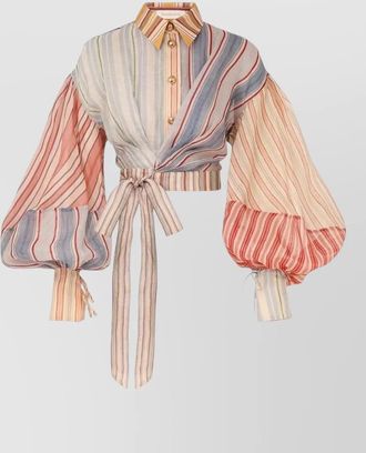 Zimmermann striped top with balloon sleeves and tie waist