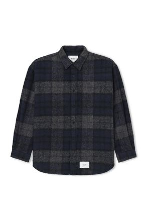 Wtaps Logo-Appliqu&eacute;d Checked Brushed Wool-Blend Overshirt