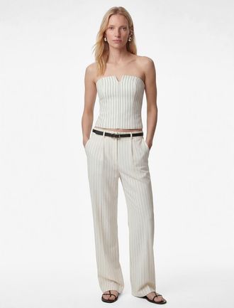 Koton Striped Strapless Silk Blend Corset Top in White Stripe at Nordstrom, Size 10