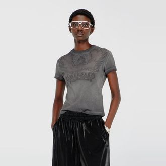 Diesel Slim T-shirt with d&eacute;vor&eacute; Phoenix - T-Shirts - Woman - Grey