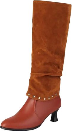 Generic Womens Trendy Knee High Boots Round Toe High Strange Style Heel With Zipper And Mixed Color Convertible Shaft Design