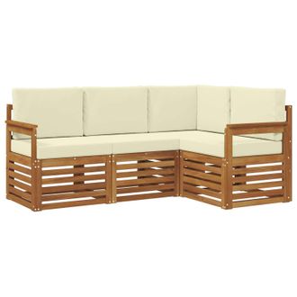 vidaXL Juegos De Sof&aacute;s 4 Pcs Natural Y Crema Madera De Acacia S&oacute;lida Vidaxl