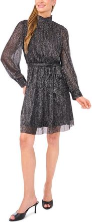 Halogen Metallic Long Sleeve Minidress in Black/Silver at Nordstrom Rack, Size Xx-Large