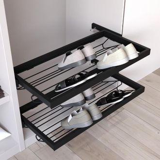 Emuca Kit De Zapatero Met&aacute;lico Y Bastidor Con Gu&iacute;as Cierre Suave Para Armario, Regulable, M&oacute;dulo 800mm, Negro Texturizado - Emuca