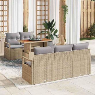 vidaXL Conjunto De Sof&aacute; De Jard&iacute;n 6 Pcs Beige Polirat&aacute;n Vidaxl