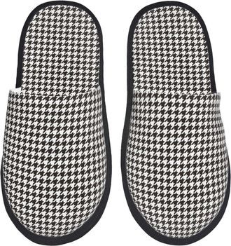 Generic House Slipper Houndstooth Black And White Print Portable Womens Slippers Fluffy Soft Winter Slippers Indoor Hotels L