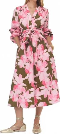 Hutch Braddock Long Sleeve Midi Dress In Olive/pink