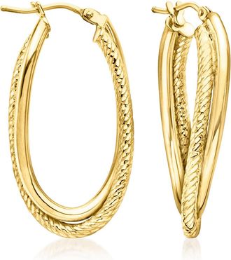 Canaria Canaria Italian 10kt Yellow Gold Double-Oval Twisted Hoop Earrings