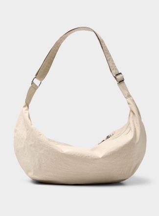 Simons Womens XL crinkled fabric half-moon bag