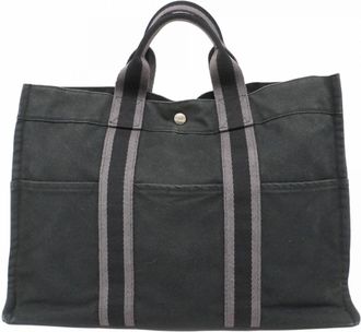 Herm&egrave;s Black Canvas Tote Bag (Pre-Owned)